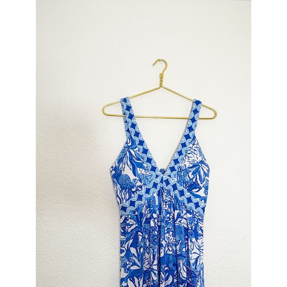 Lilly Pulitzer Serena V-Neck Maxi Dress Blue Tang Flocking Fabulous Size 6 - Picture 4 of 14